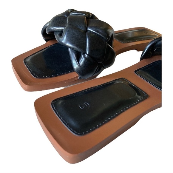 ZBY Black Faux Leather Square Open Toe Braided Flat Slide Sandals 6.5 NI…Goth - Picture 11 of 12